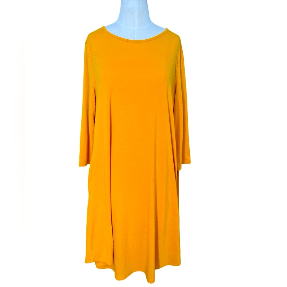 ZENANA PREMIUM | WOMENS SCOOP NECK 3/4 SLEEVE POCKETED MIDI DRESS
